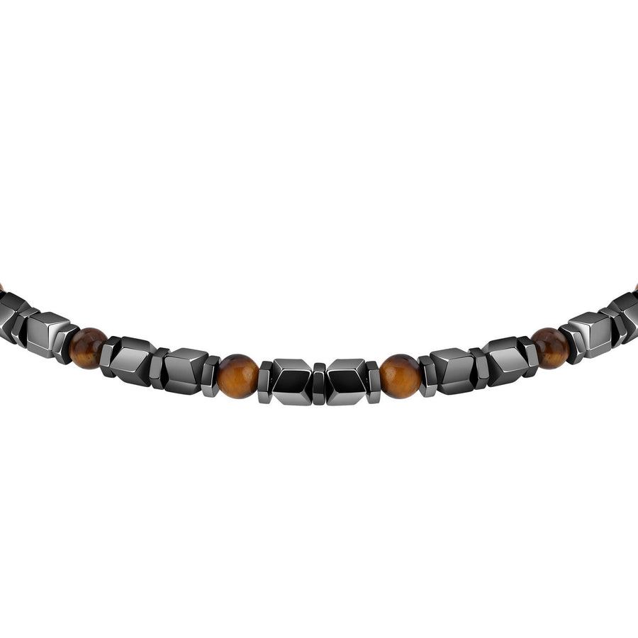 sector basic bracelet stainless steel grey hematite & tiger eye stones 21cm