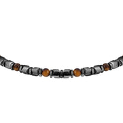 sector basic bracelet stainless steel grey hematite & tiger eye stones 21cm