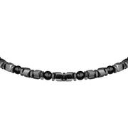 sector basic bracelet stainless steel grey hematite & black agate  stones 21cm