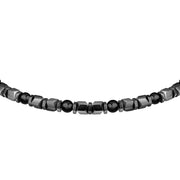 sector basic bracelet stainless steel grey hematite & black agate  stones 21cm