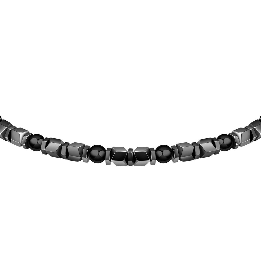 sector basic bracelet stainless steel grey hematite & black agate  stones 21cm