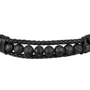 sector bandy bracelet black leather & lava stone 22.5cm