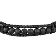 sector bandy bracelet black leather & lava stone 22.5cm