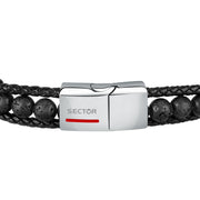 sector bandy bracelet black leather & lava stone 22.5cm