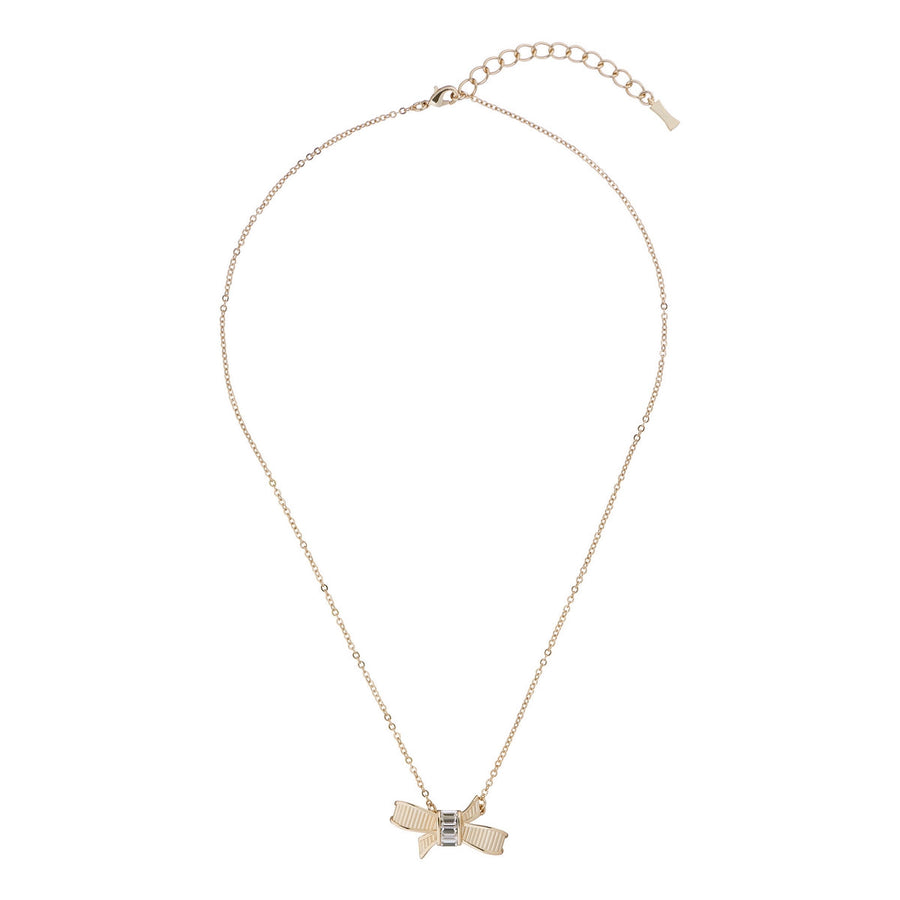 dameka: ribbon bow pendant pale gold/crystal