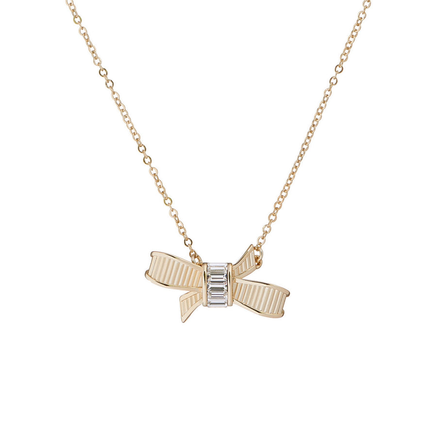 dameka: ribbon bow pendant pale gold/crystal