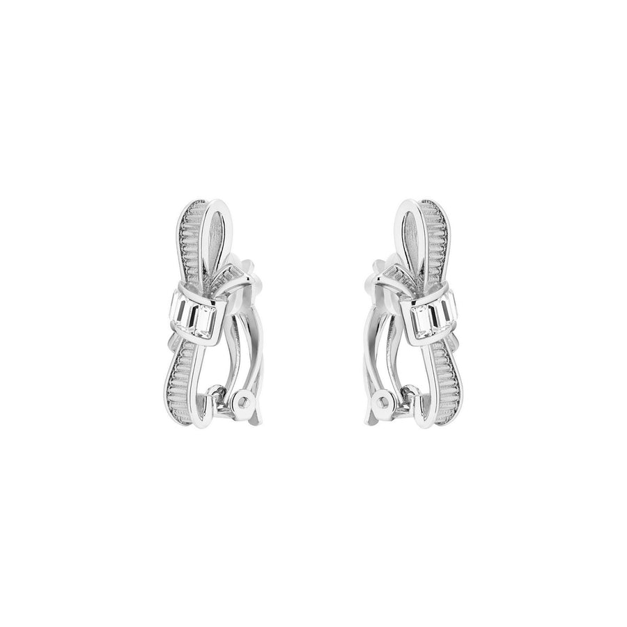dalika: ribbon bow clip earring silver/crystal