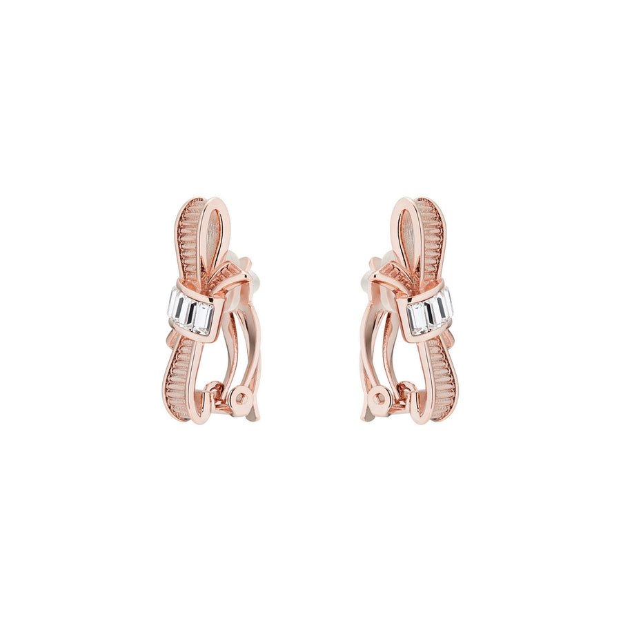 dalika: ribbon bow clip earring rose gold/crystal