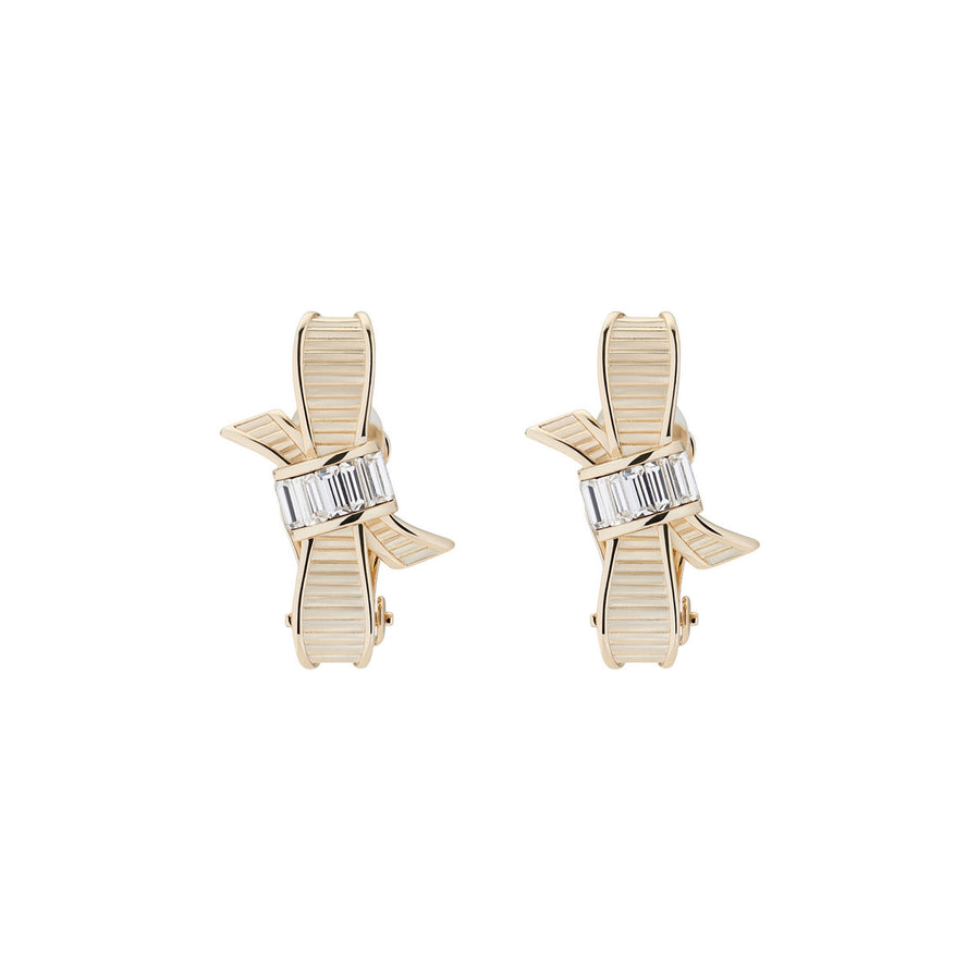dalika: ribbon bow clip earring pale gold/crystal