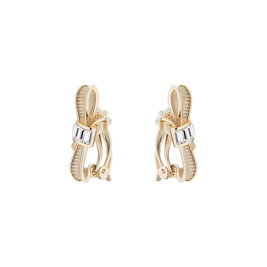 dalika: ribbon bow clip earring pale gold/crystal