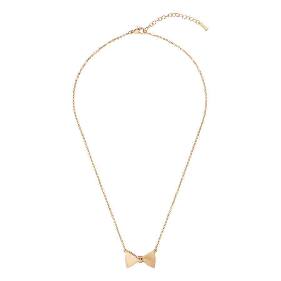 tessla: crystal tux bow gold pendant
