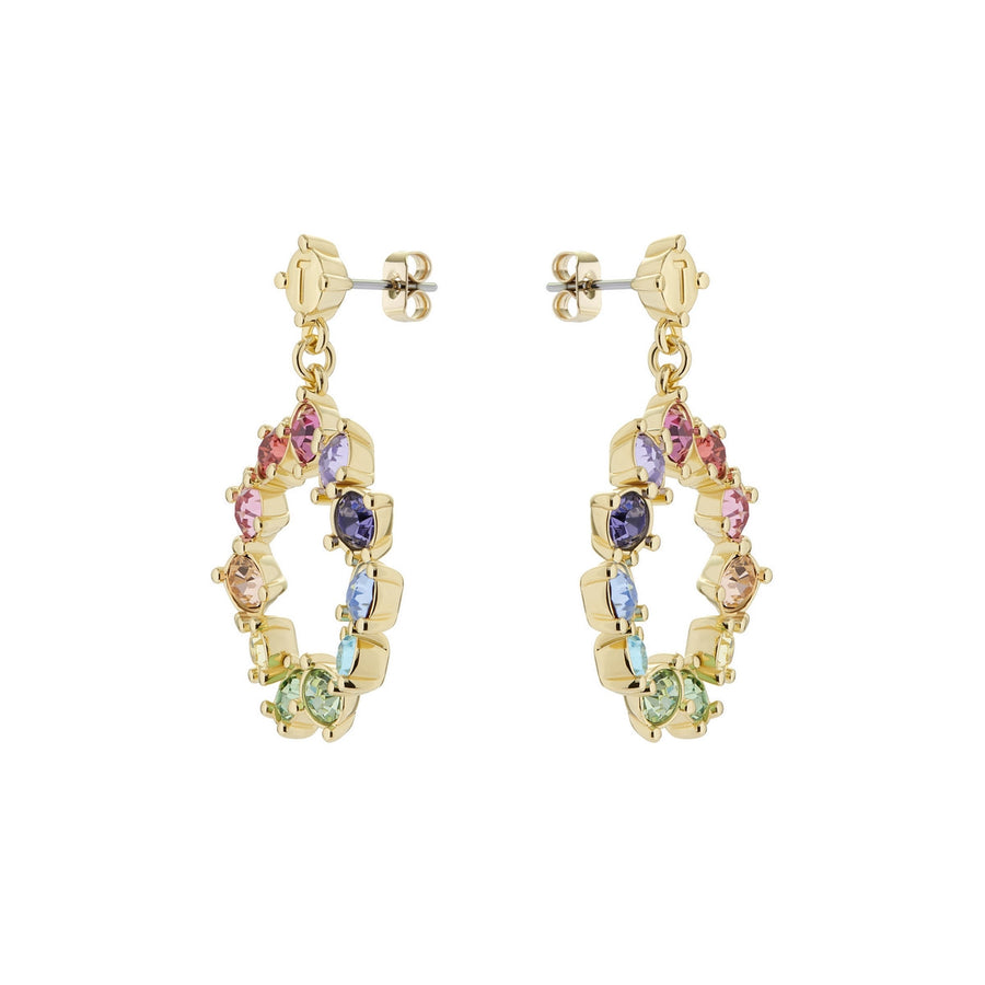 ted baker crissty: large crystal hoop gold tone rainbow pastel crystal drop earring