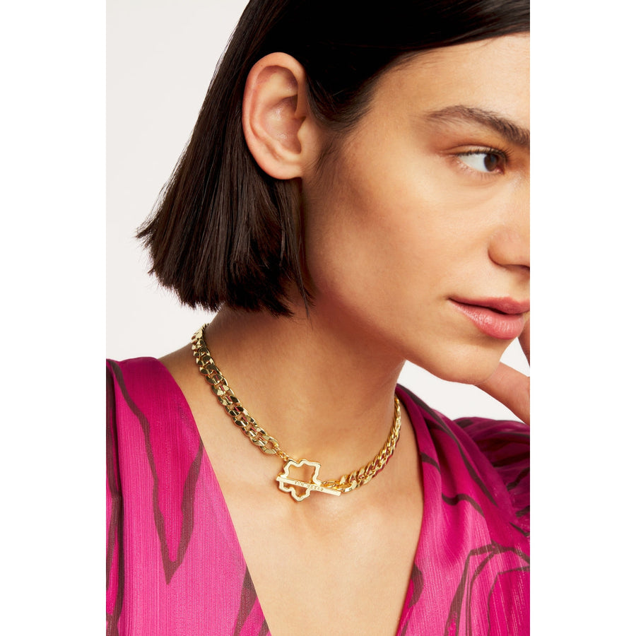 ted bakergresha magnolia grandiflora chain necklace gold tone