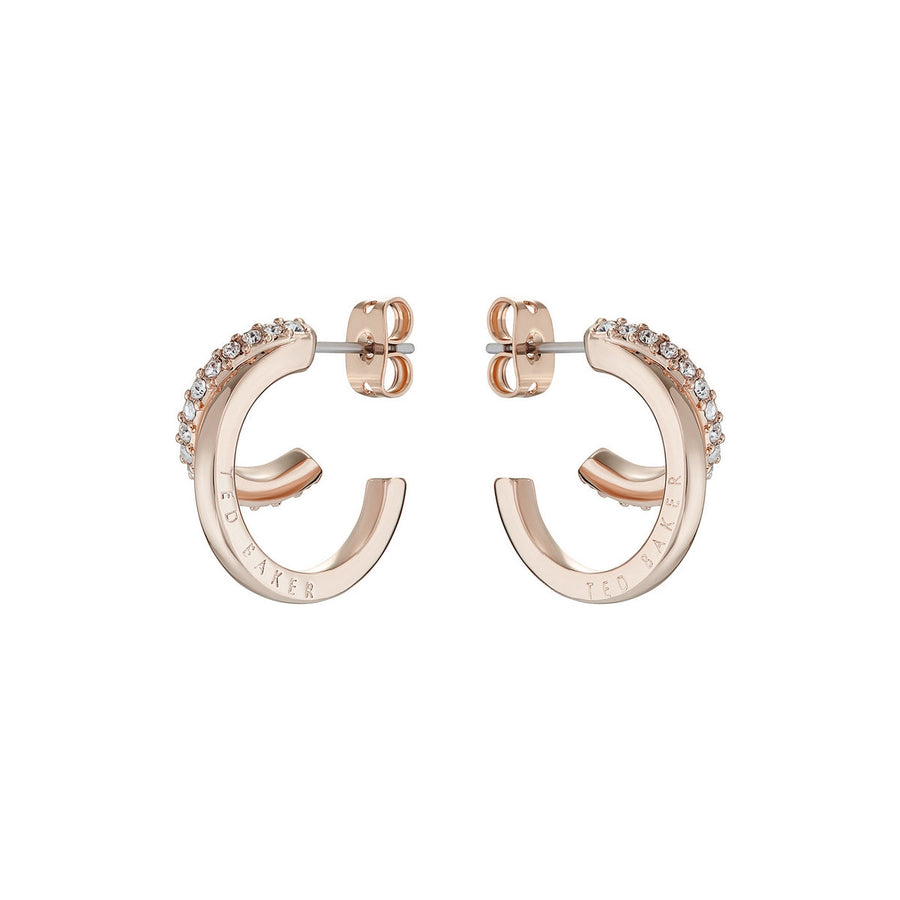 helias: crystal double hoop crystal earring rose gold tone, clear crystal