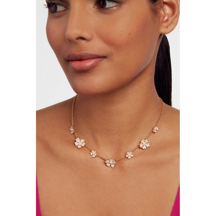 ted baker petia: painted flower necklace gold tone, light pink & pearl