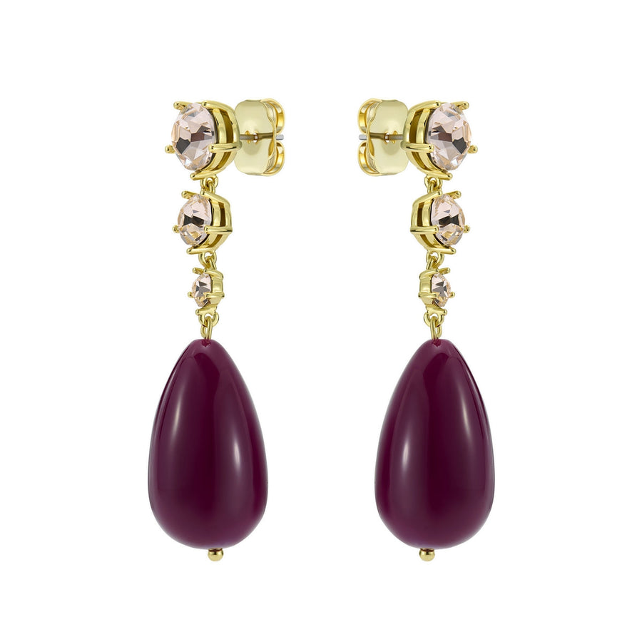 pearsti: statement crystal bead drop earrings gold tone plum golden crystal
