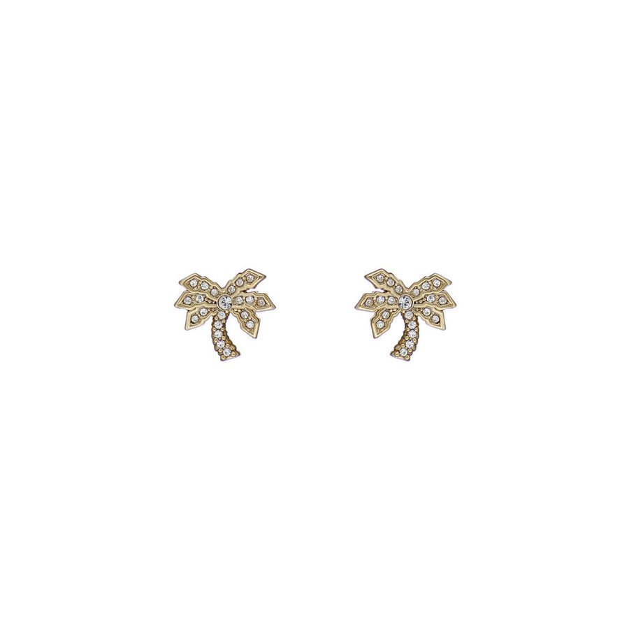 ted baker palmria: crystal palm tree stud earrings gold tone, clear crystal