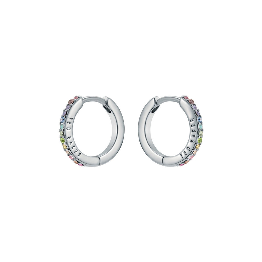 ted baker heplie: crystal hoop earrings (14mm) silver tone, rainbow crystal