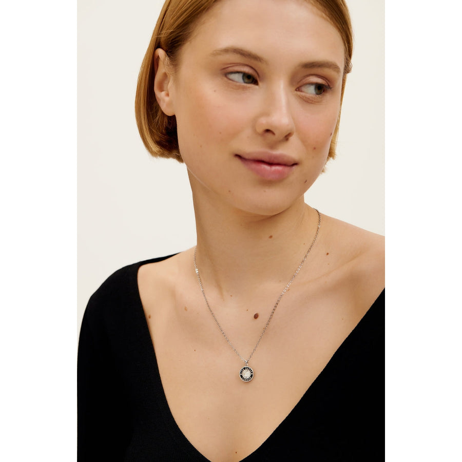 ted baker cherlie: crystal button pendant necklace silver tone, black, clear crystal