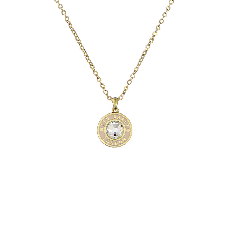 ted baker cherlie: crystal button pendant necklace gold tone, pink, clear crystal