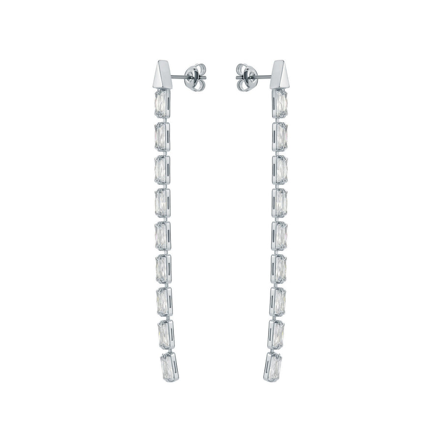 ted baker isalie: crystal baguette slinky drop earrings silver tone, clear crystal