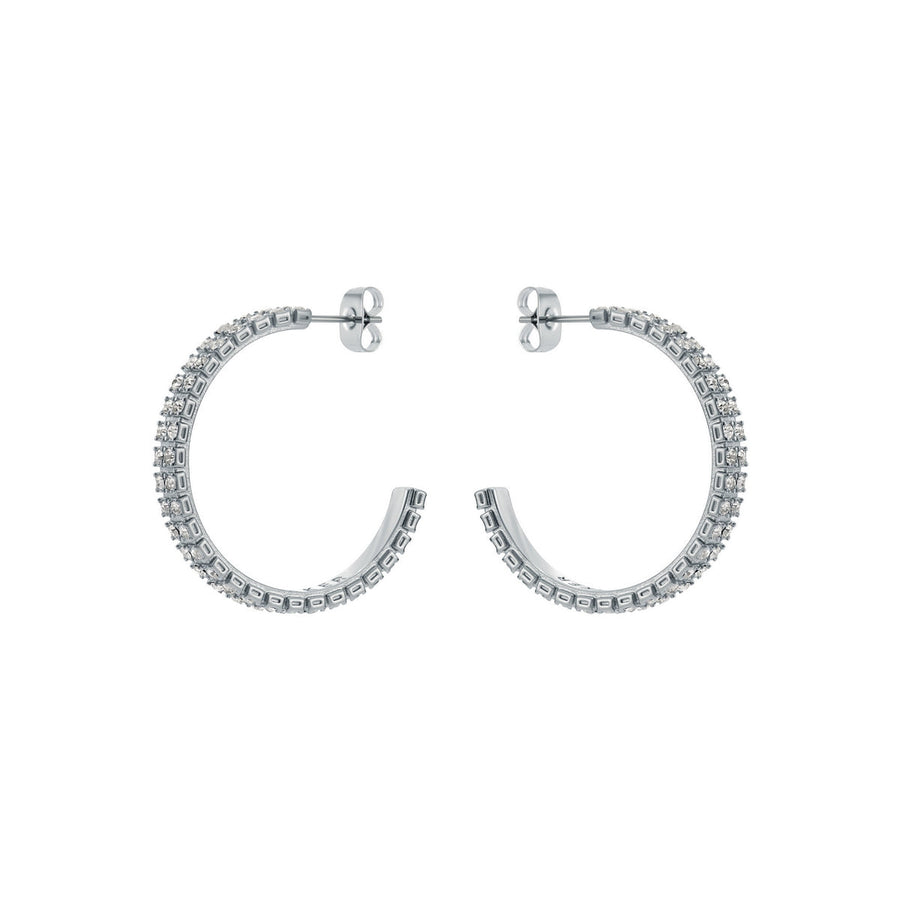 ted baker mellia: medium double crystal hoop earrings silver tone, clear crystal