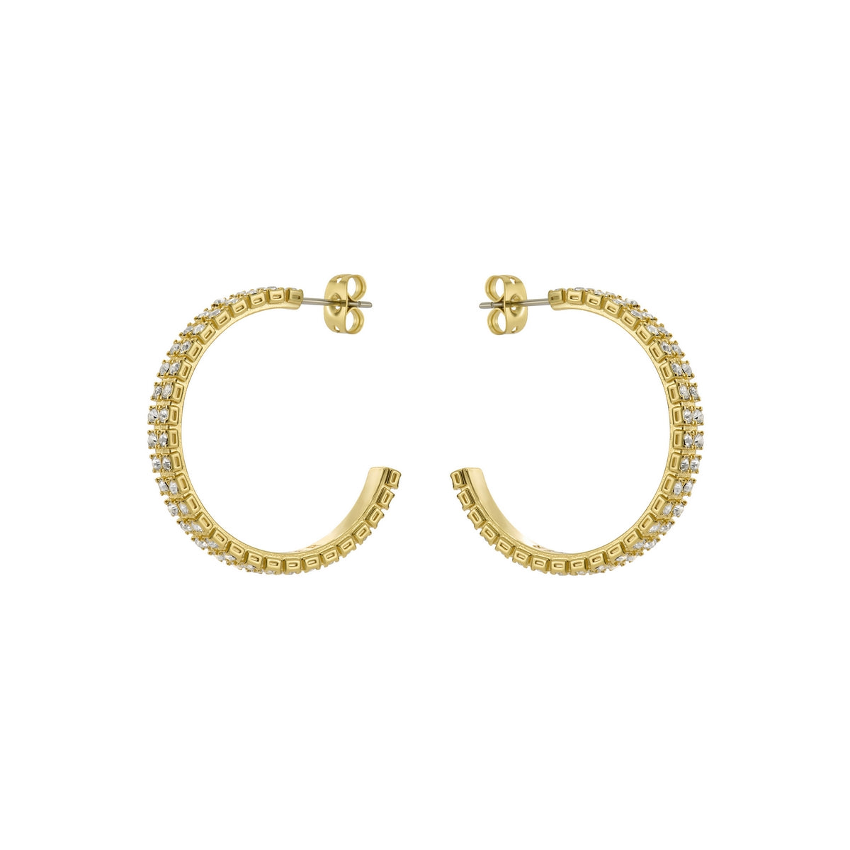 ted baker mellia: medium double crystal hoop earrings gold tone, clear crystal