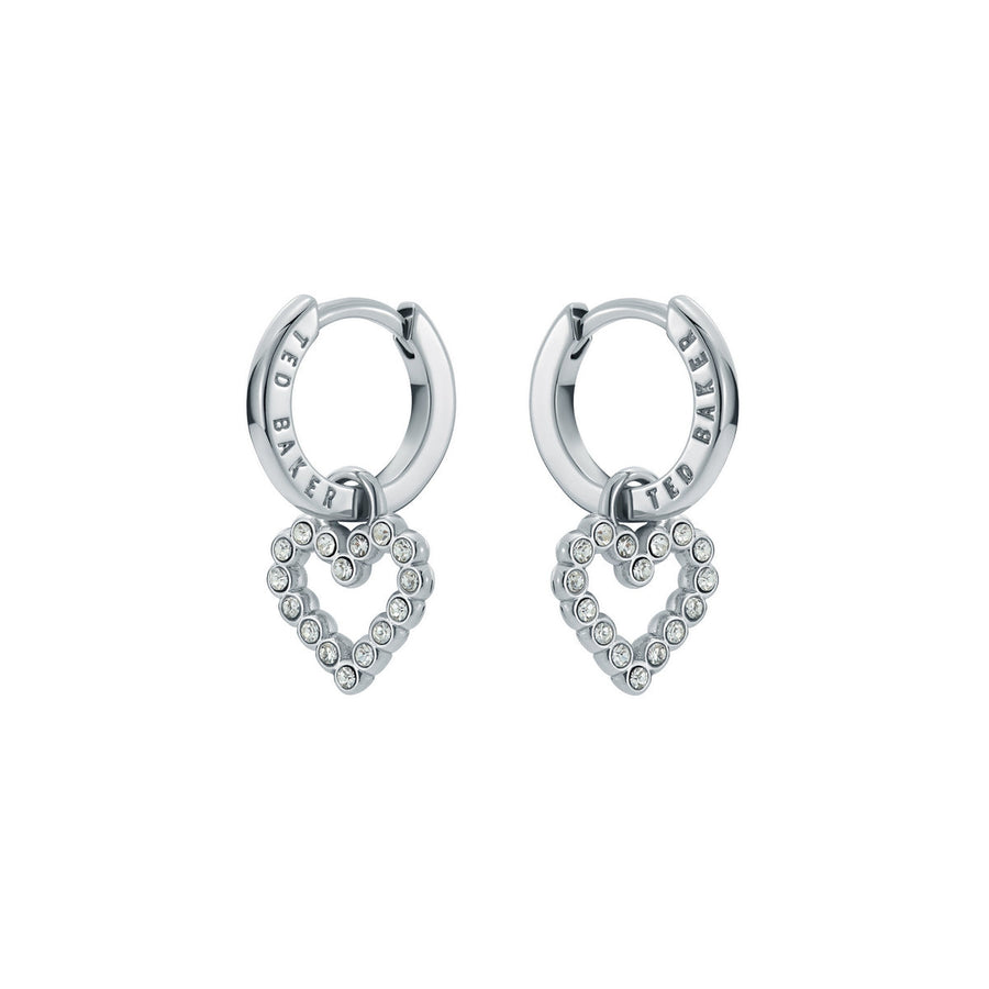 ted baker amora: crystal halo heart huggie earrings silver tone, clear crystal