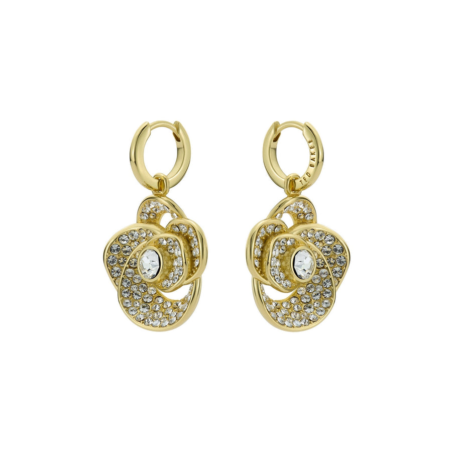 ted baker florence: crystal flower gold tone, crysatal drop earrings