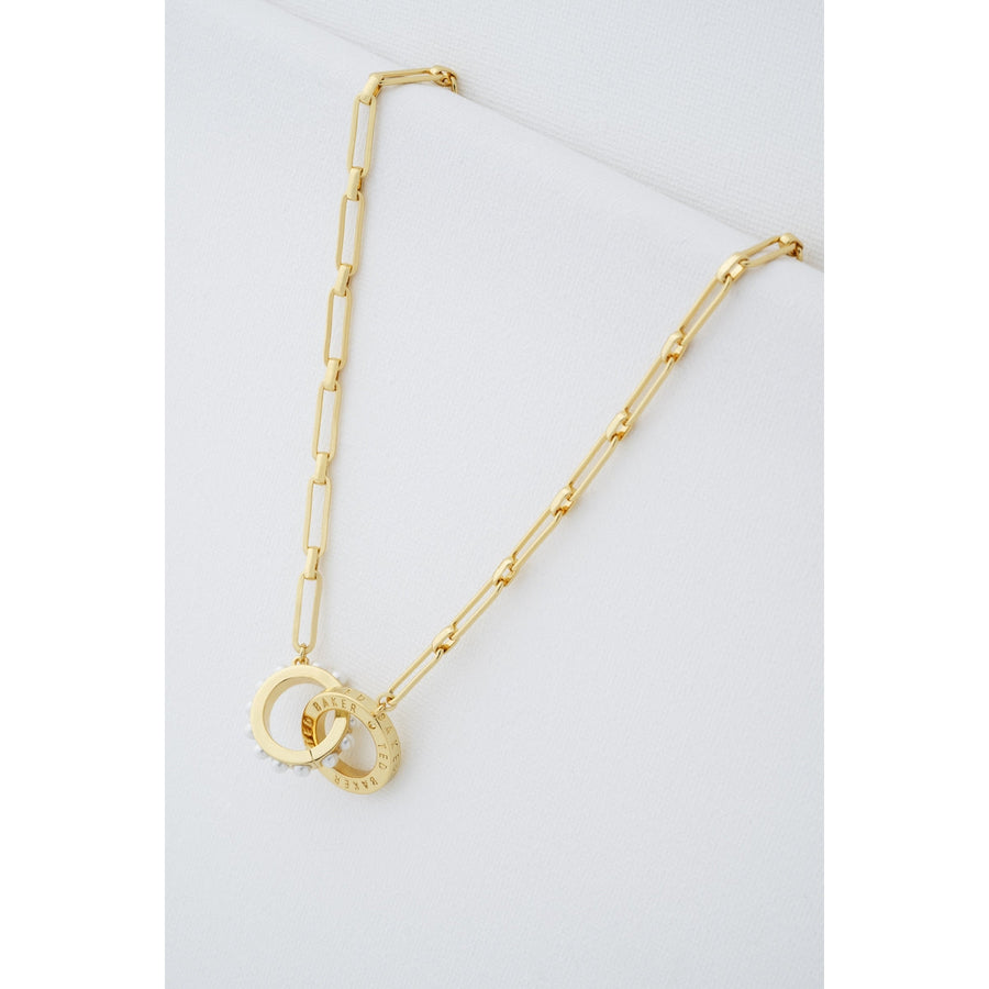 ted baker lola: double logo link necklace gold tone white pearl