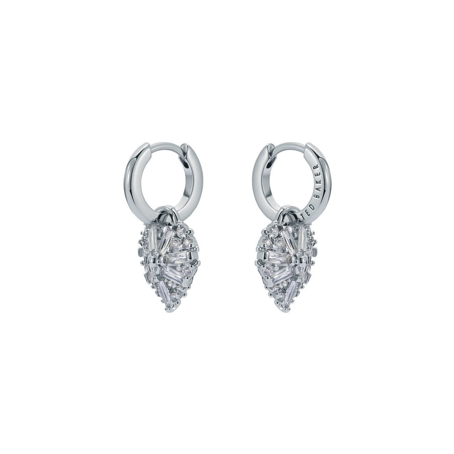 ted baker cherise: crystal cluster heart huggie drop earrings silver tone