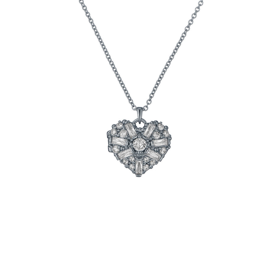 ted baker cherish: crystal cluster heart locket pendant necklace silver tone
