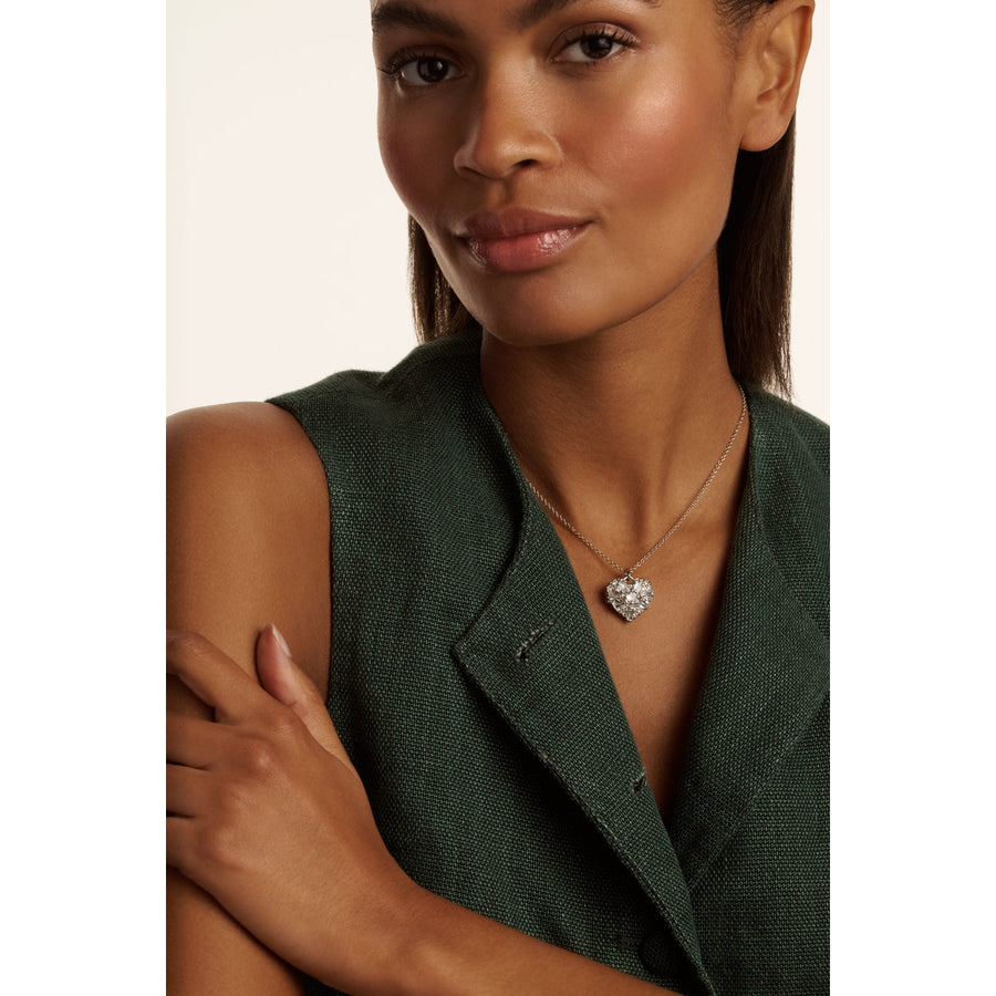 ted baker cherish: crystal cluster heart locket pendant necklace silver tone