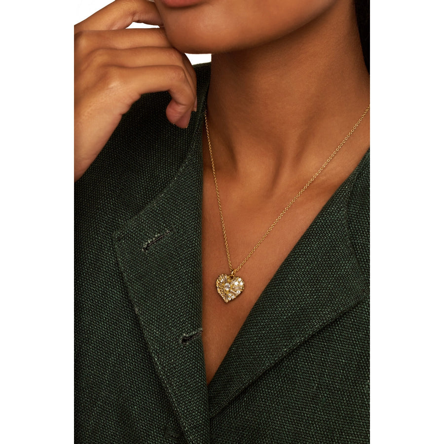 ted baker cherish: crystal cluster heart locket pendant necklace gold tone