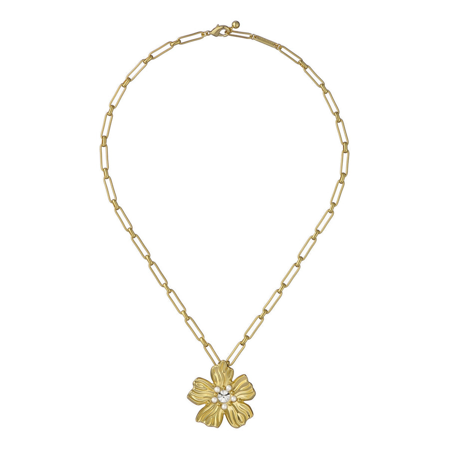 petrice: flower statement crystal pendant necklace gold tone clear crystal