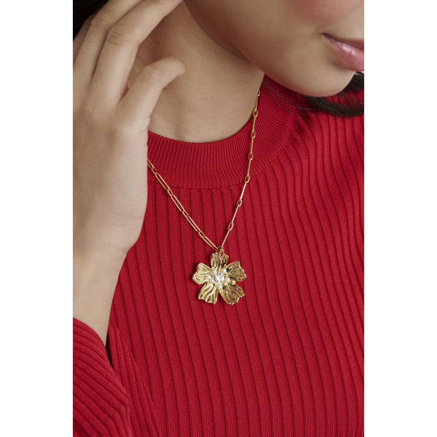 petrice: flower statement crystal pendant necklace gold tone clear crystal