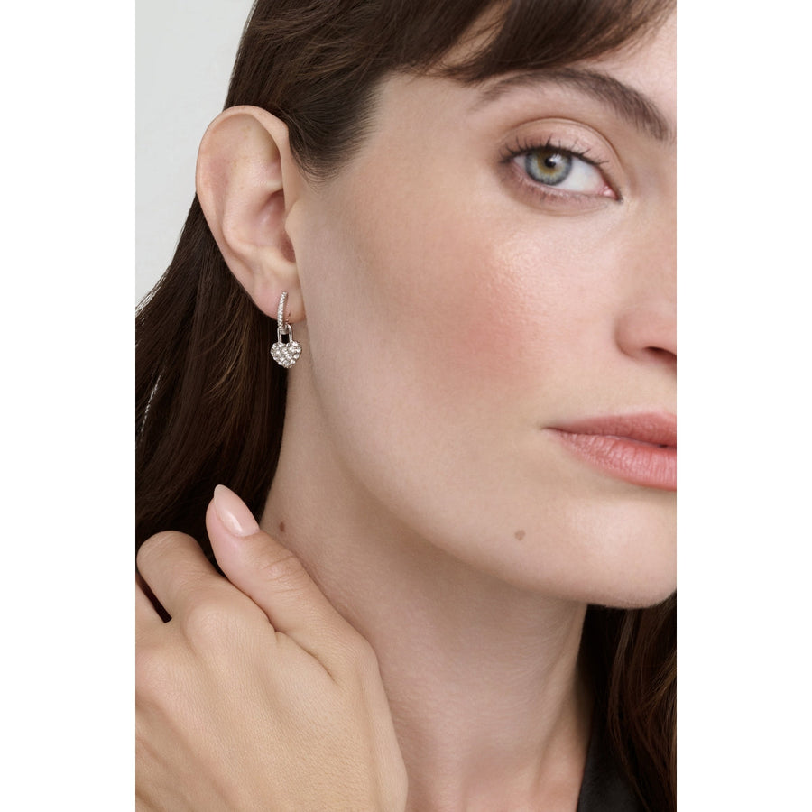 ted baker pari: pave crystal padlock huggie earrings silver tone clear crystal