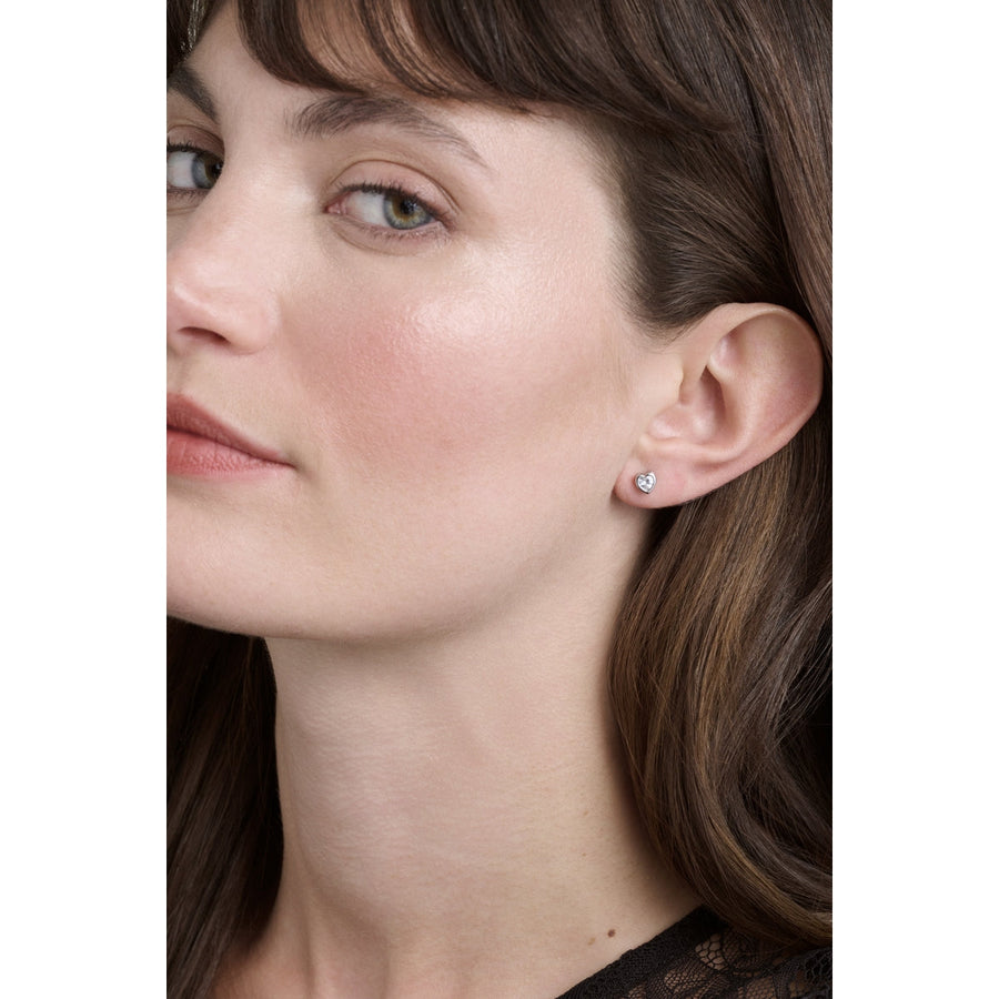 ted baker harmony: mini crystal heart stud earrings  silver tone clear crystal