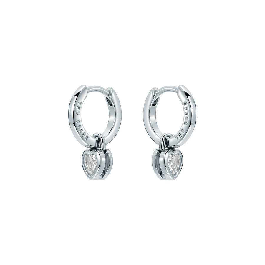 ted baker harper: mini crystal heart huggie earrings  silver tone clear crystal
