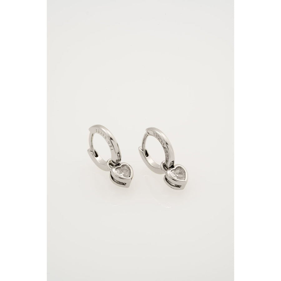 ted baker harper: mini crystal heart huggie earrings  silver tone clear crystal