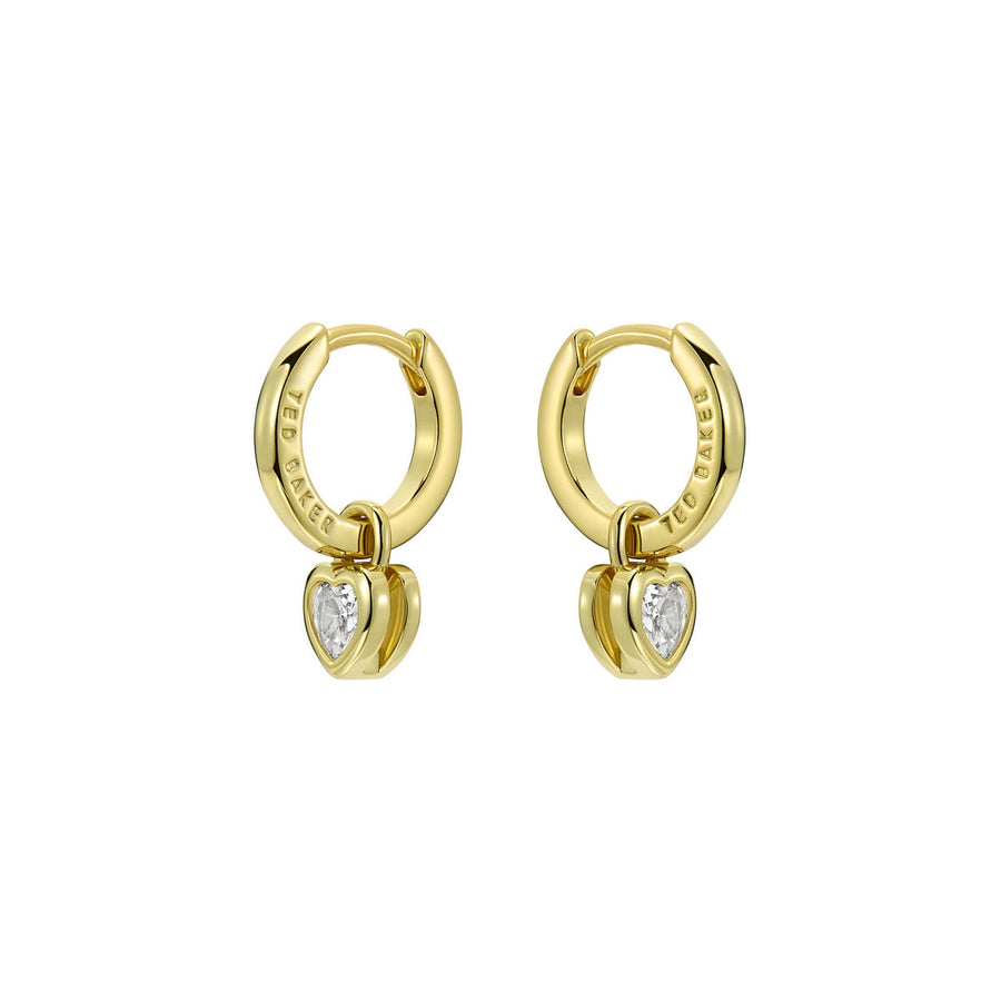 ted baker harper: mini crystal heart huggie earrings gold tone clear crystal