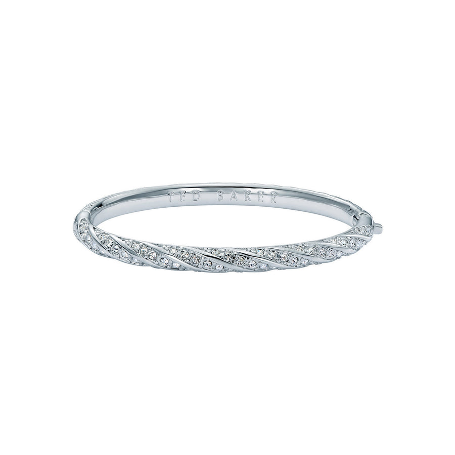 ted baker torvi: crystal twist hinged silver tone bangle bracelet