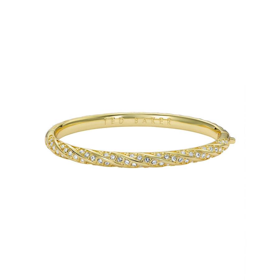 ted baker torvi: crystal twist hinged gold tone bangle bracelet