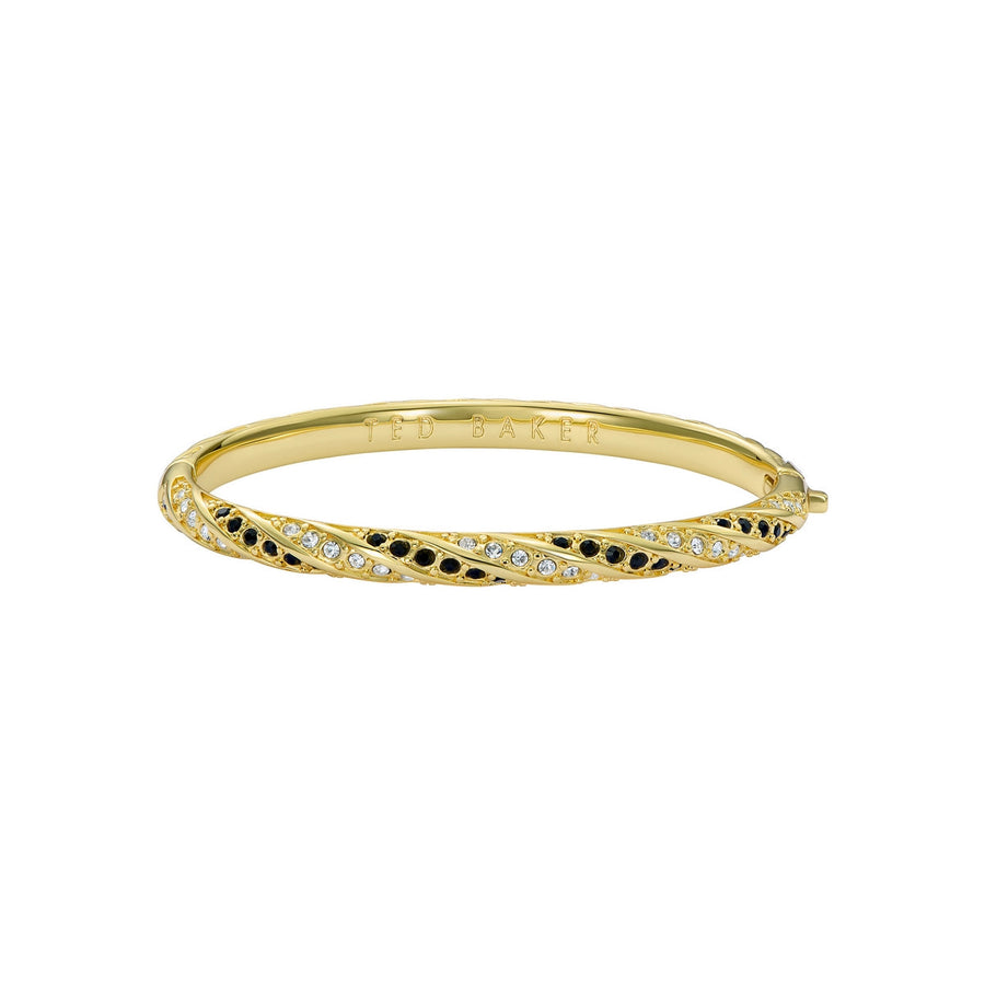 ted baker torvi: crystal twist hinged gold tone bangle bracelet