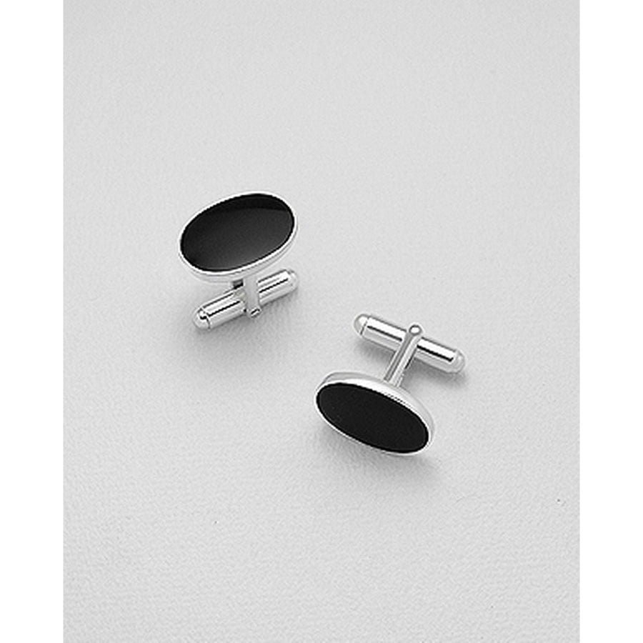 silver cuff links decorated with onyx