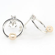 silver pearl and cz open plain circle stud earrings �