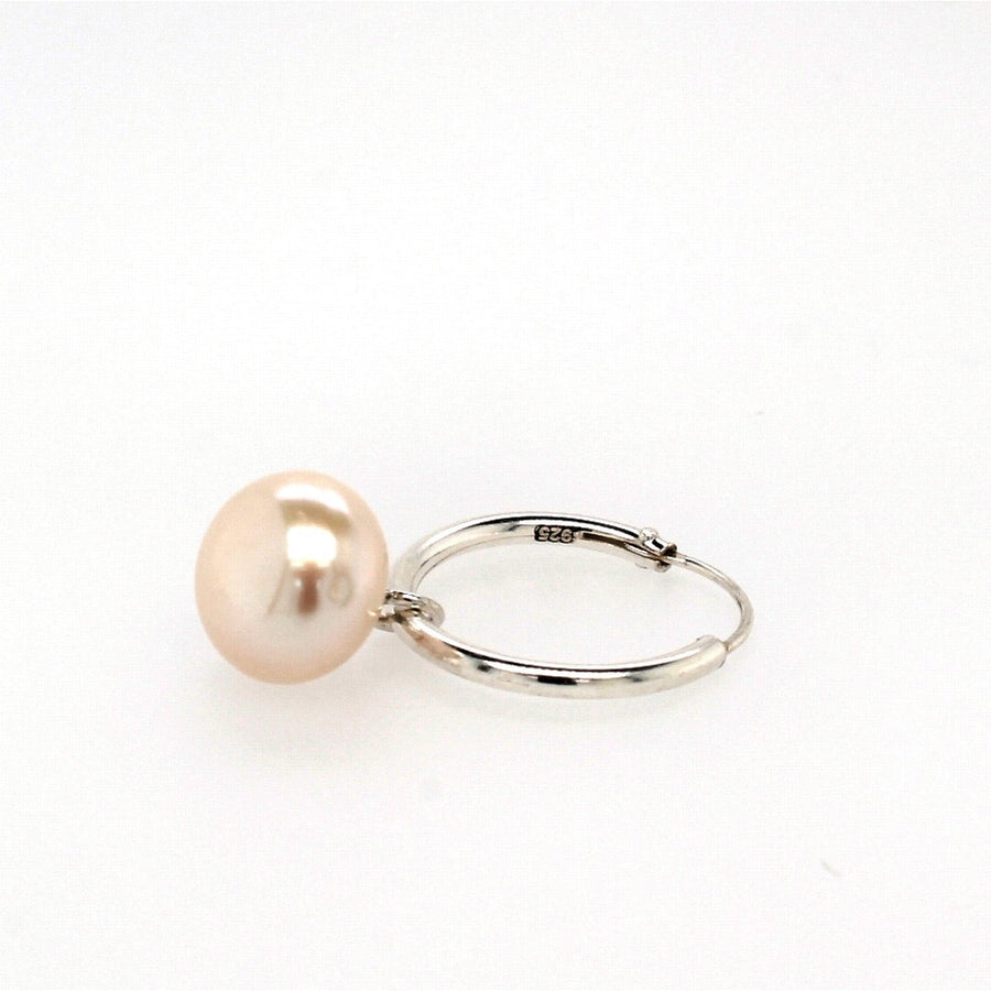 silver pearl sleeper�earring 13.5mm- 8mm�