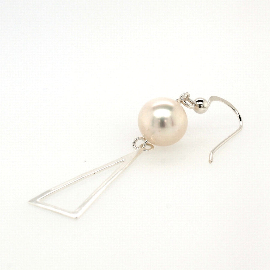 silver plain triangle pearl�drop earwire earring 9.5mm�