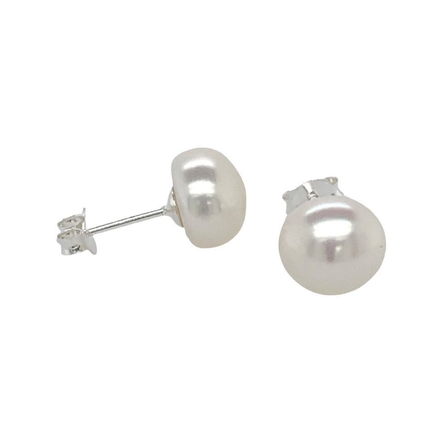 silver freshwater pearl stud earrings 9-9.5mm