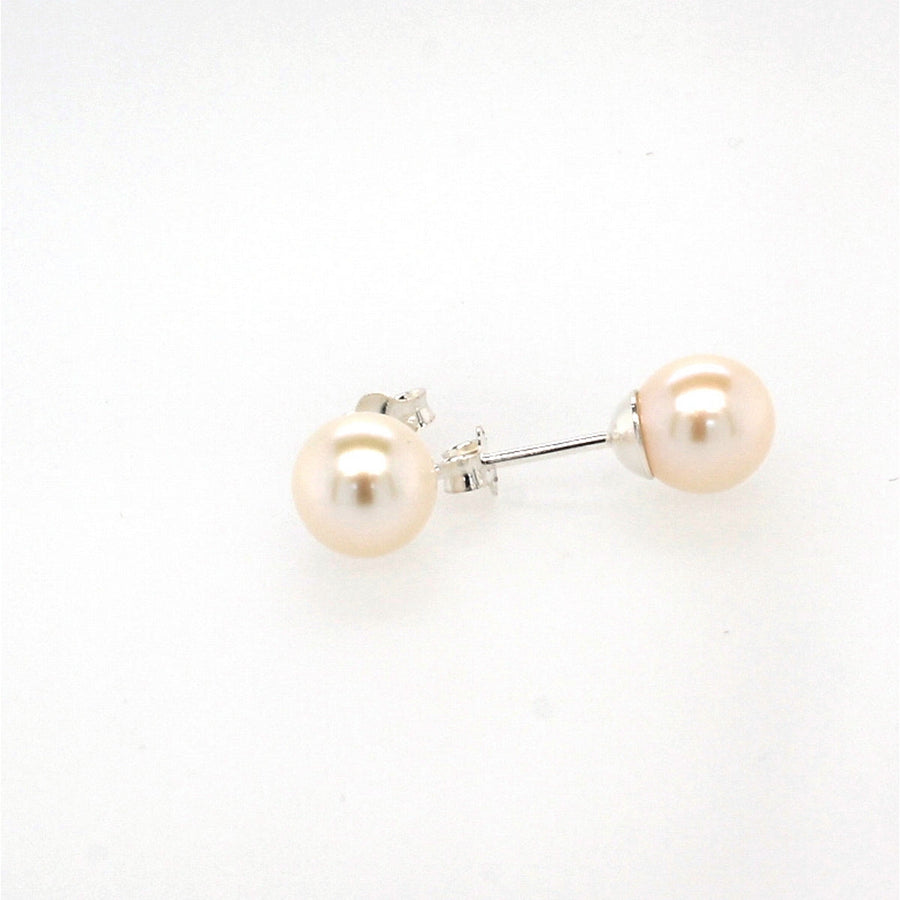 silver pearl studs 8mm